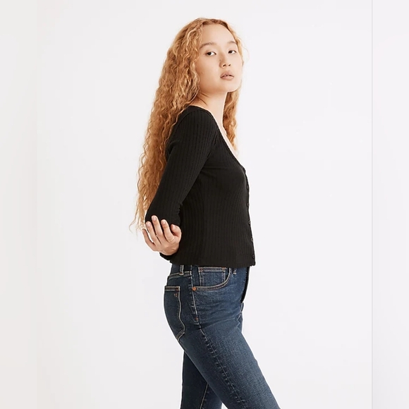 Madewell Ribbed Cardigan Crop Tee - Black - XS - Picture 2 of 6